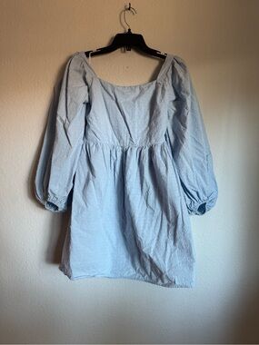 Light Blue Puff-Sleeve Mini Dress